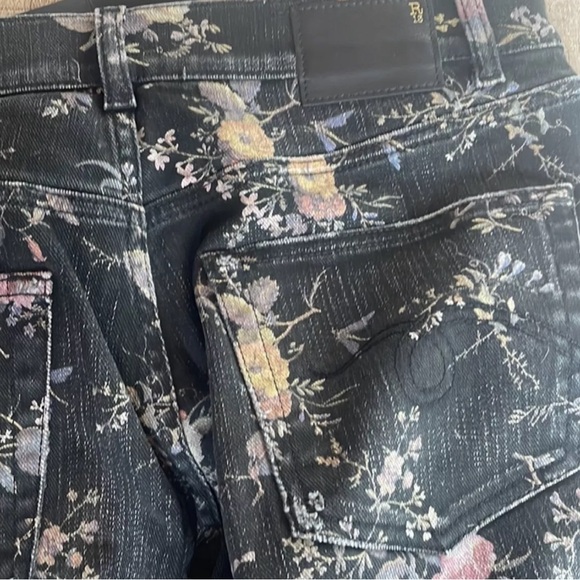 R13 Boyfriend Floral Jean in Black 27 - Picture 5 of 12